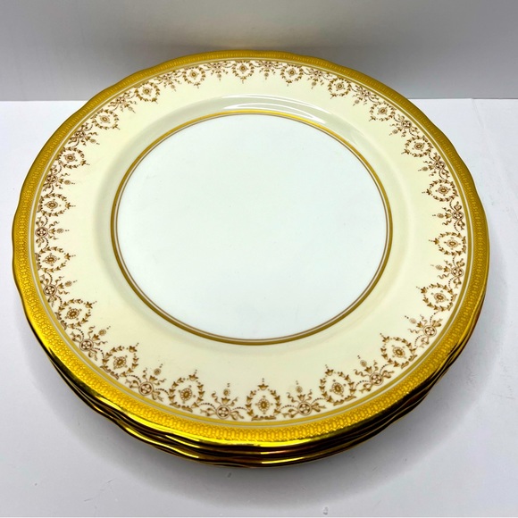 Aynsley Bone China GOLD DOWERY 7892 Smooth Rim Dinner Plate, 10 1/2" Set Of 6 - Picture 7 of 11